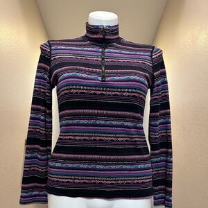 Chaps Sport Athletic Pullover Print Top 1/4 Zip Cotton L